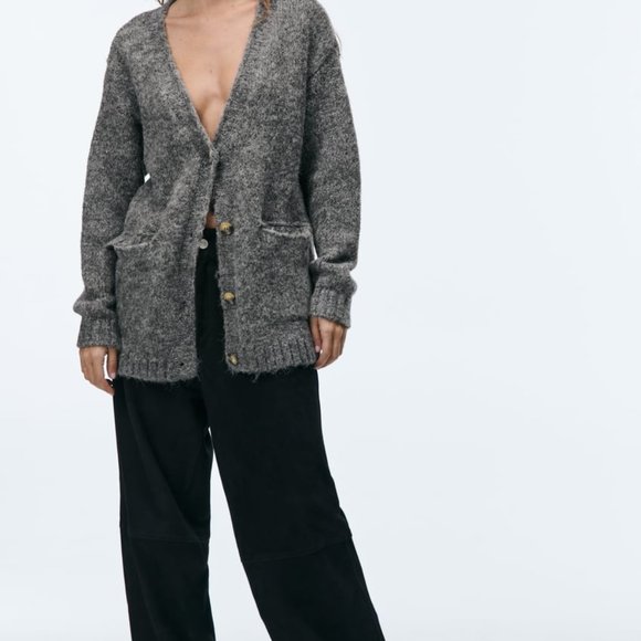 COZY GRAY LONG POCKET CARDIGAN - ZARA - Picture 2 of 10
